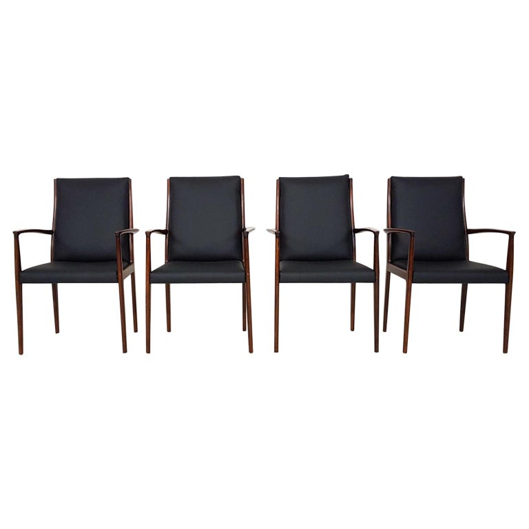Set Of 4 Rosewood And Black Leather, Leather Dining Chair Set Of 4