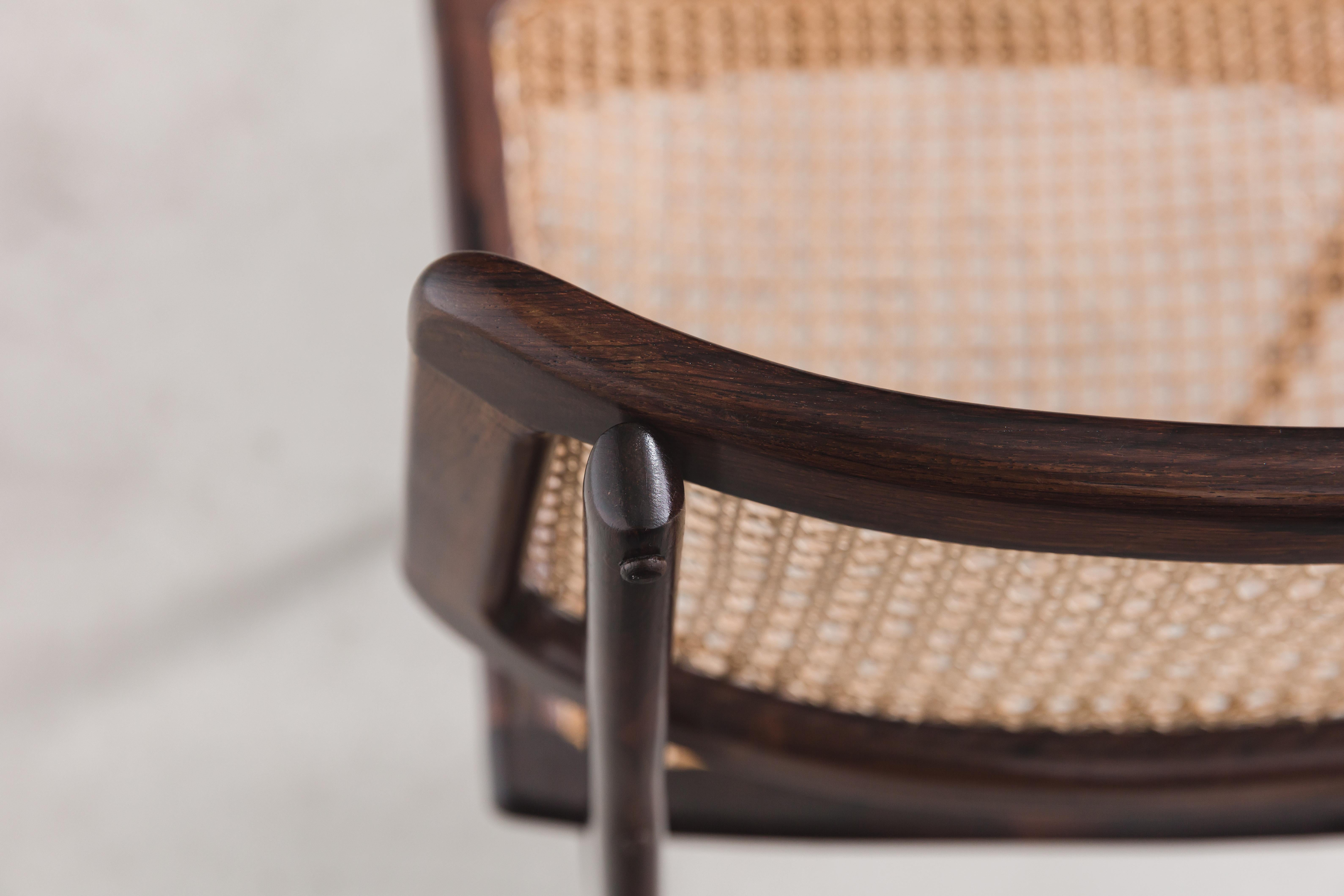 Brazilian Set of 4 Rosewood and Cane Dining Chairs Carlo Hauner and Martin Eisler, 1955 For Sale
