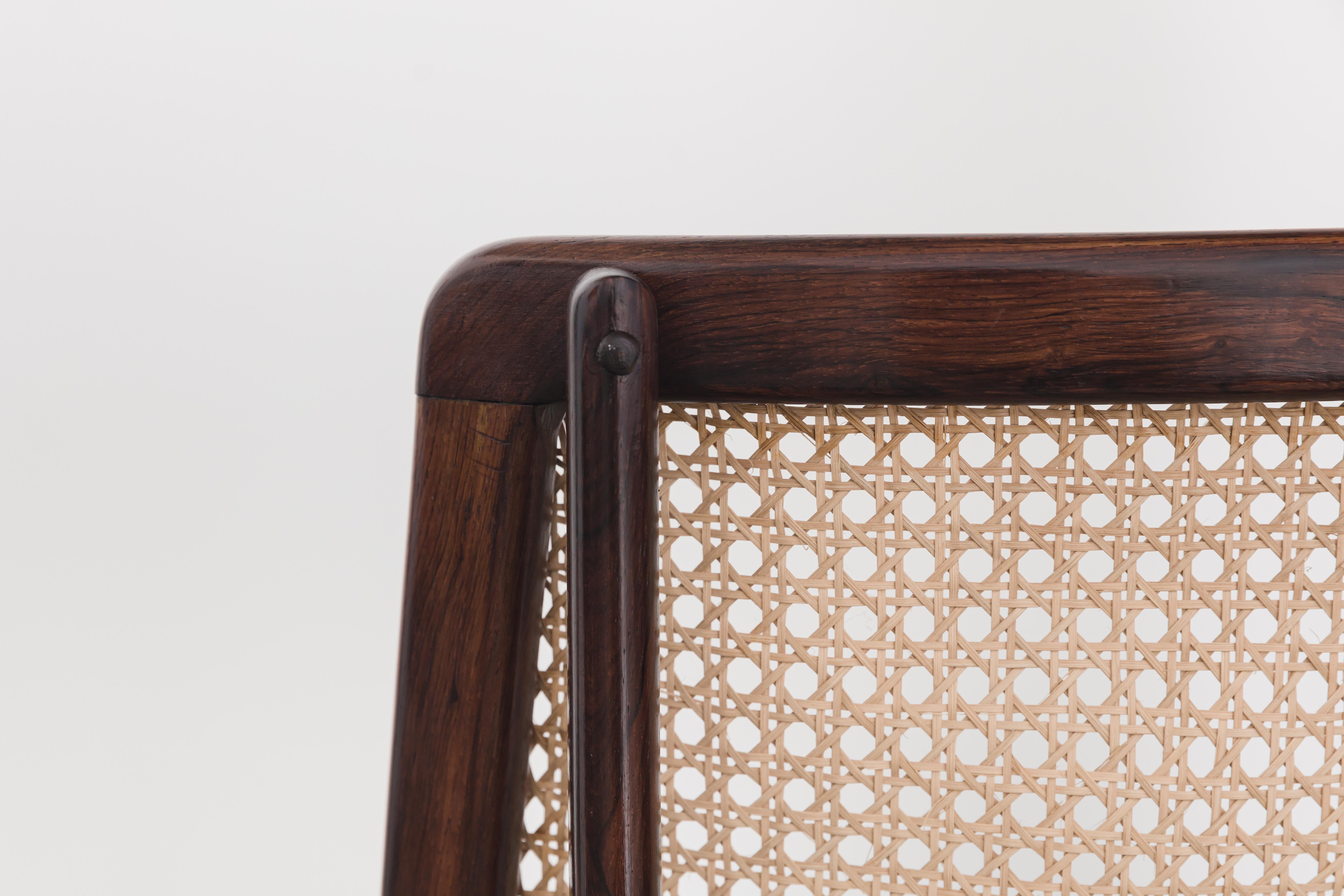 Hand-Woven Set of 4 Rosewood and Cane Dining Chairs Carlo Hauner and Martin Eisler, 1955 For Sale