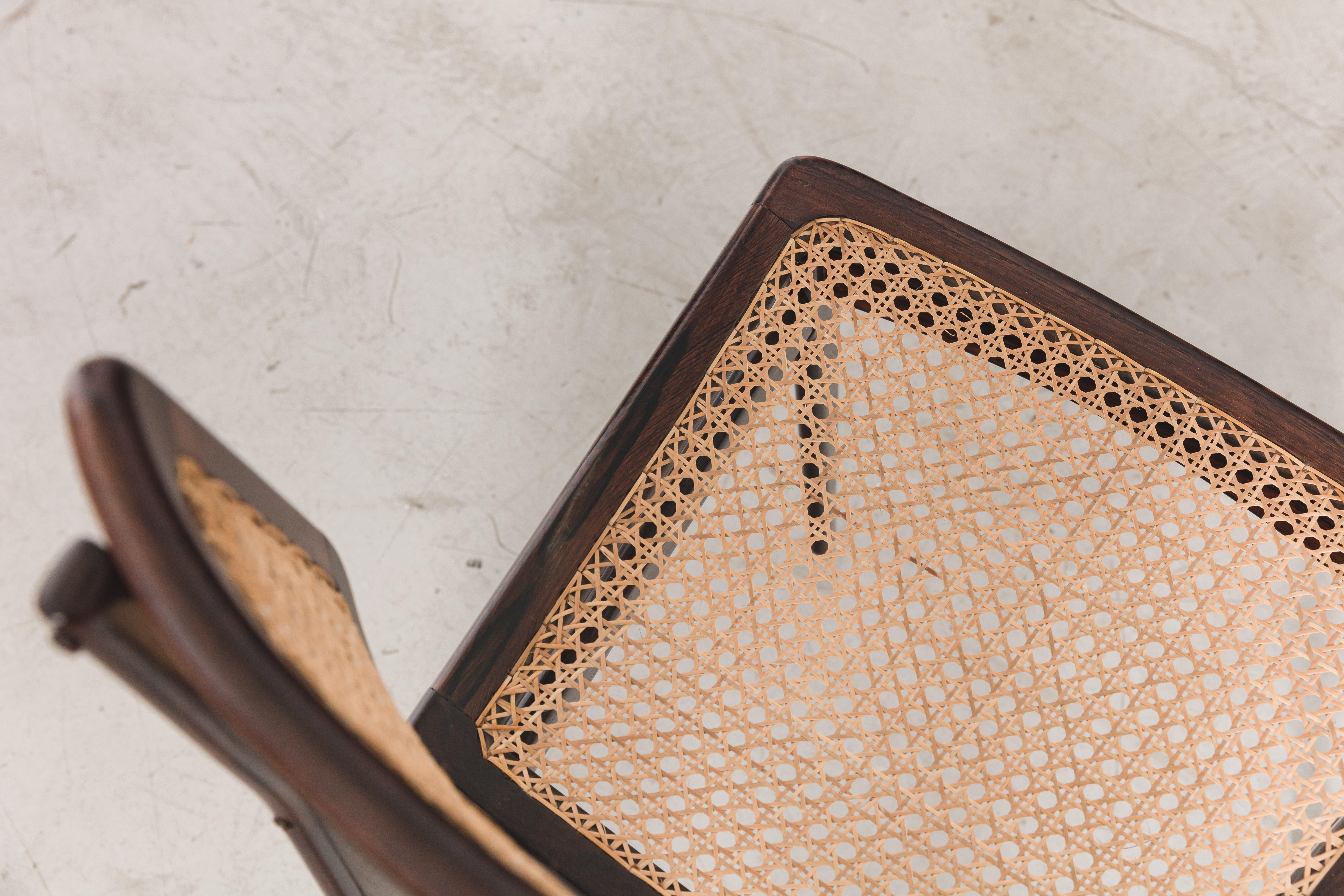 Mid-20th Century Set of 4 Rosewood and Cane Dining Chairs Carlo Hauner and Martin Eisler, 1955 For Sale