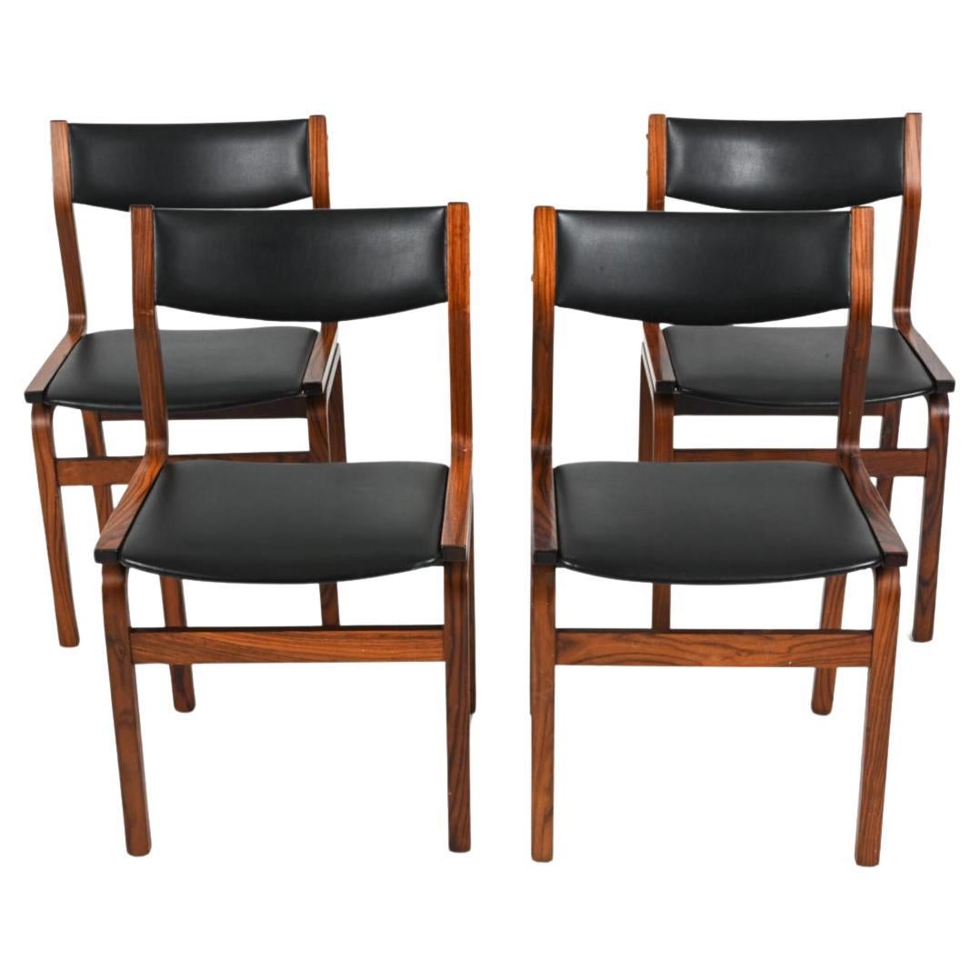Set of 4 Rosewood bentwood dining chairs with black upholstery  For Sale