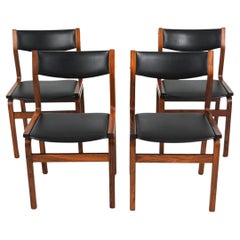 Retro Set of 4 Rosewood bentwood dining chairs with black upholstery 