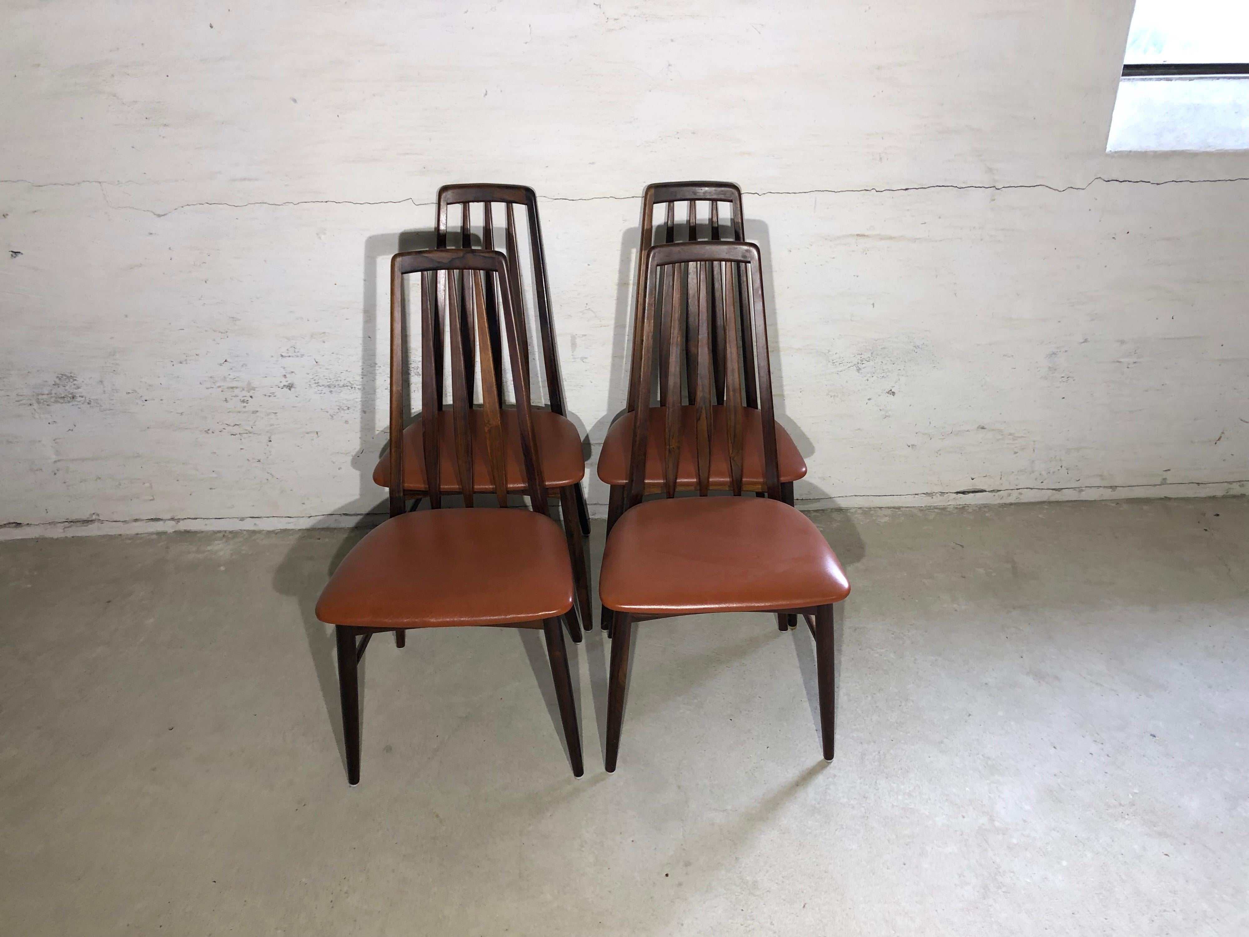 Danish Set of 4 Rosewood Dining Chairs by Niels Kofod Larsen, Model Eva, Midcentury For Sale