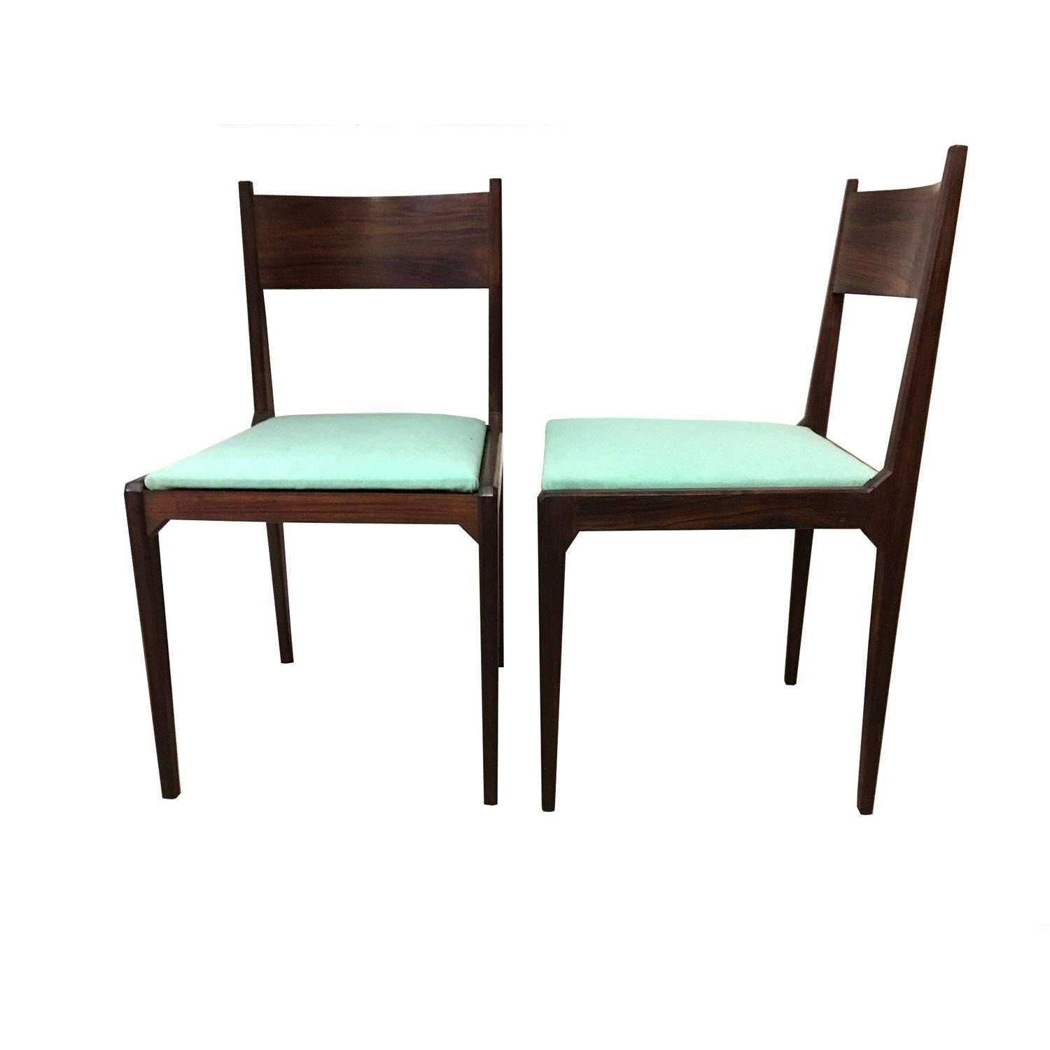Set of four rosewood dining chairs with green fustian seat.Design by Gio Ponti and Alberto Rosselli  (Studio Ponti-Fornaroli-Rosselli), Italy c. 1959