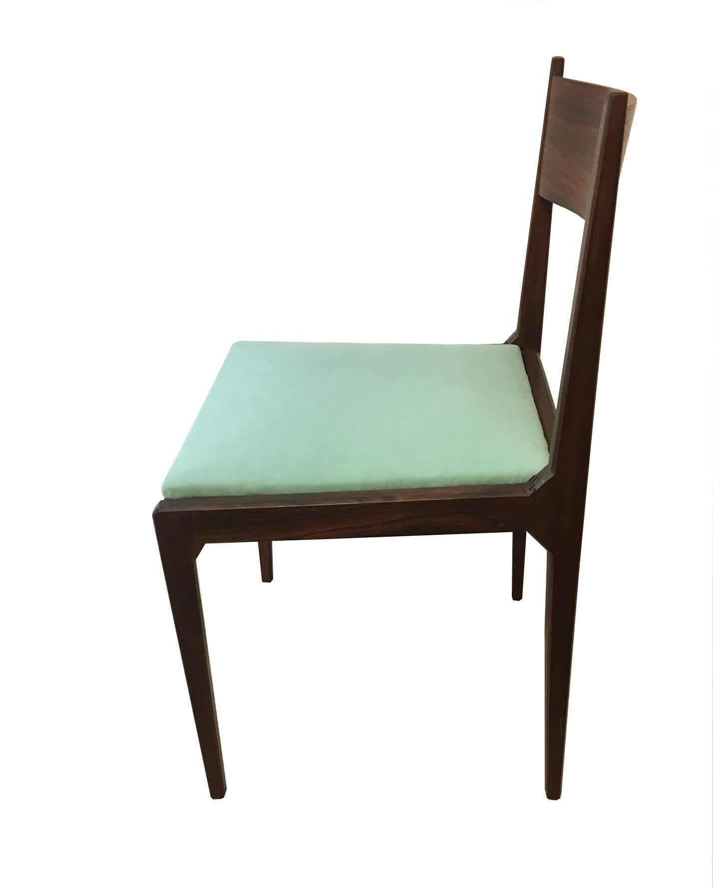 Mid-20th Century Gio Ponti and Rosselli Rosewood and Green Fustian Italian Dining Chairs, 1959 