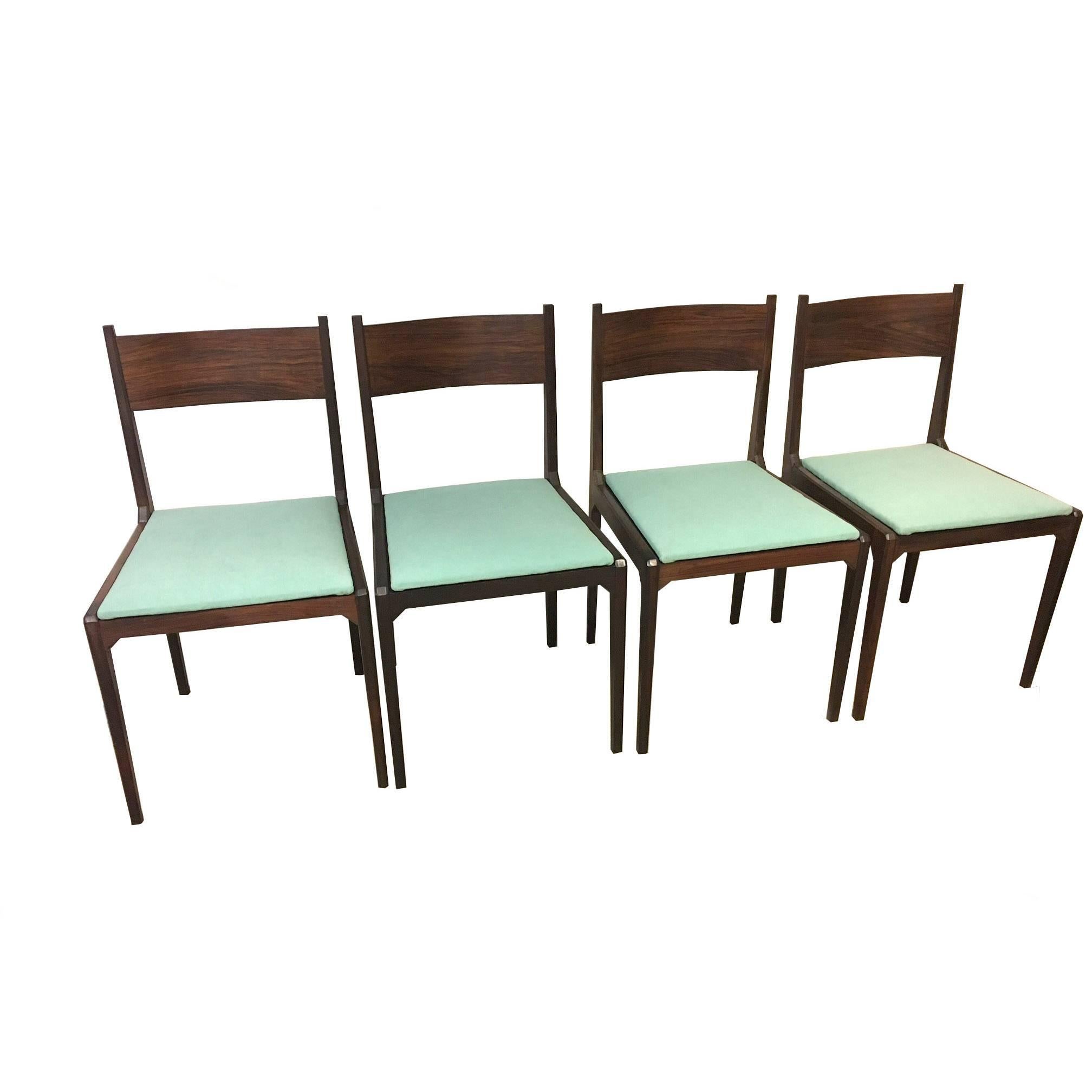 Gio Ponti and Rosselli Rosewood and Green Fustian Italian Dining Chairs, 1959 