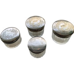 Set of 4 Round Glass Candy or Jewelry Boxes, 19th Century