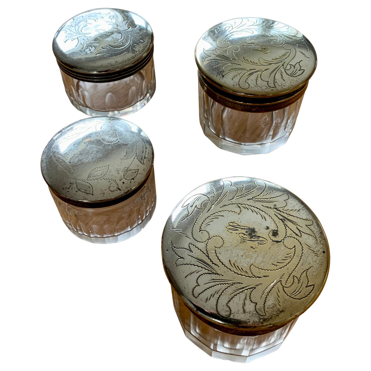 Swedish Set of 4 Round Glass Candy or Jewelry Boxes, 19th Century For Sale