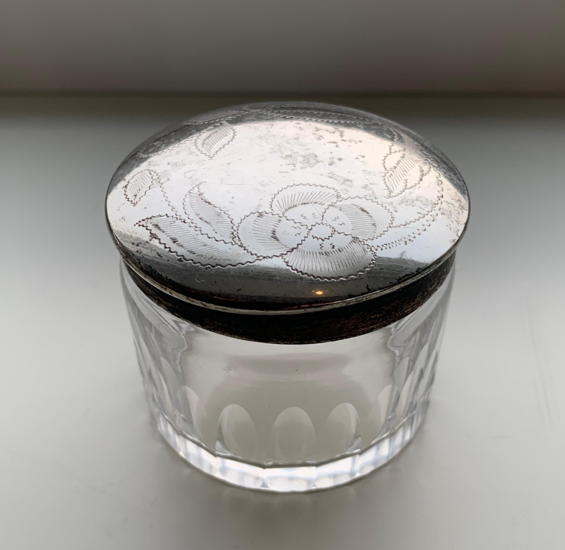 Brass Set of 4 Round Glass Candy or Jewelry Boxes, 19th Century For Sale