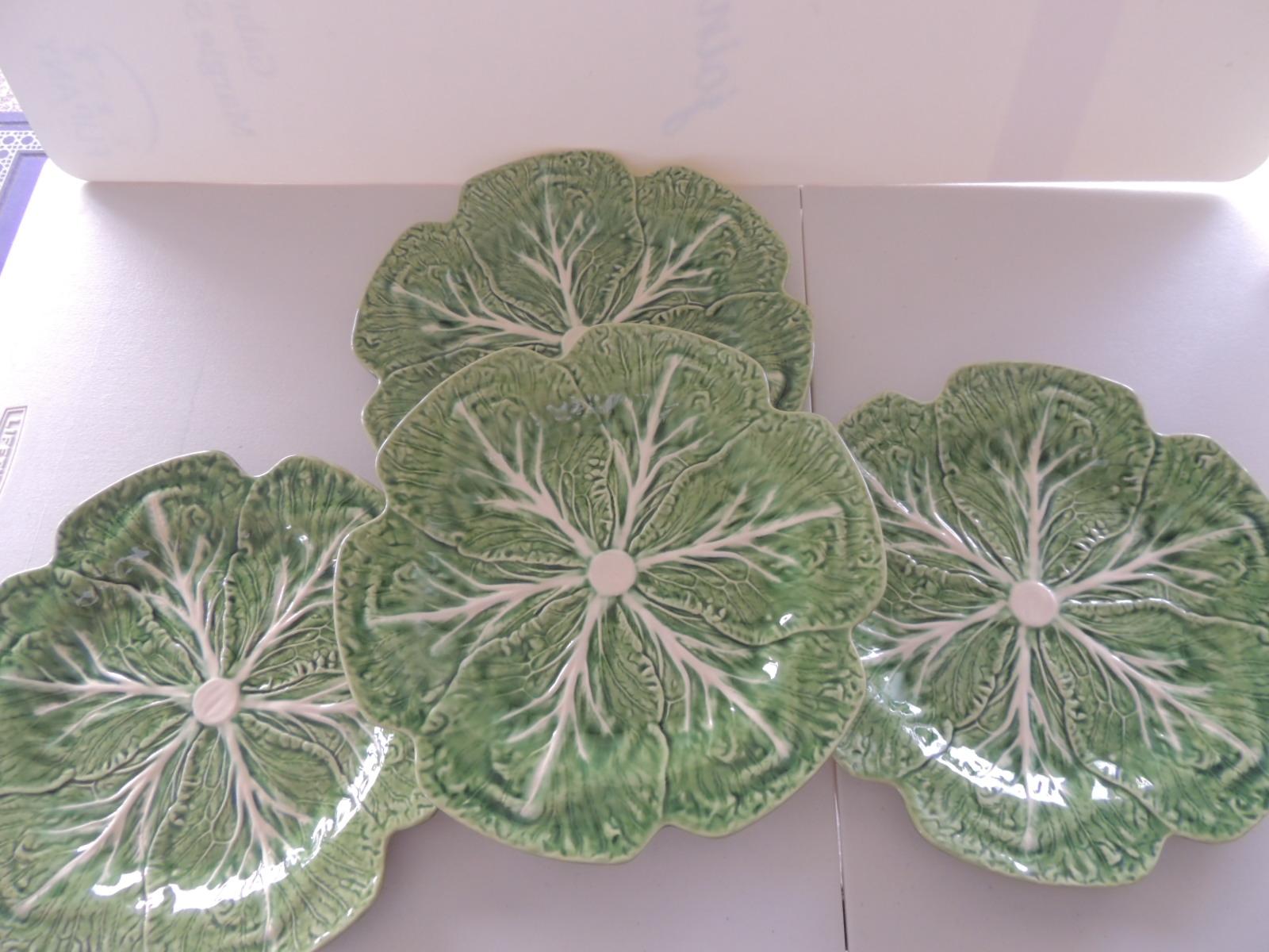 Bohemian Set of '4' Round Large Green Cabbage Dinner Plates by Pinheiro