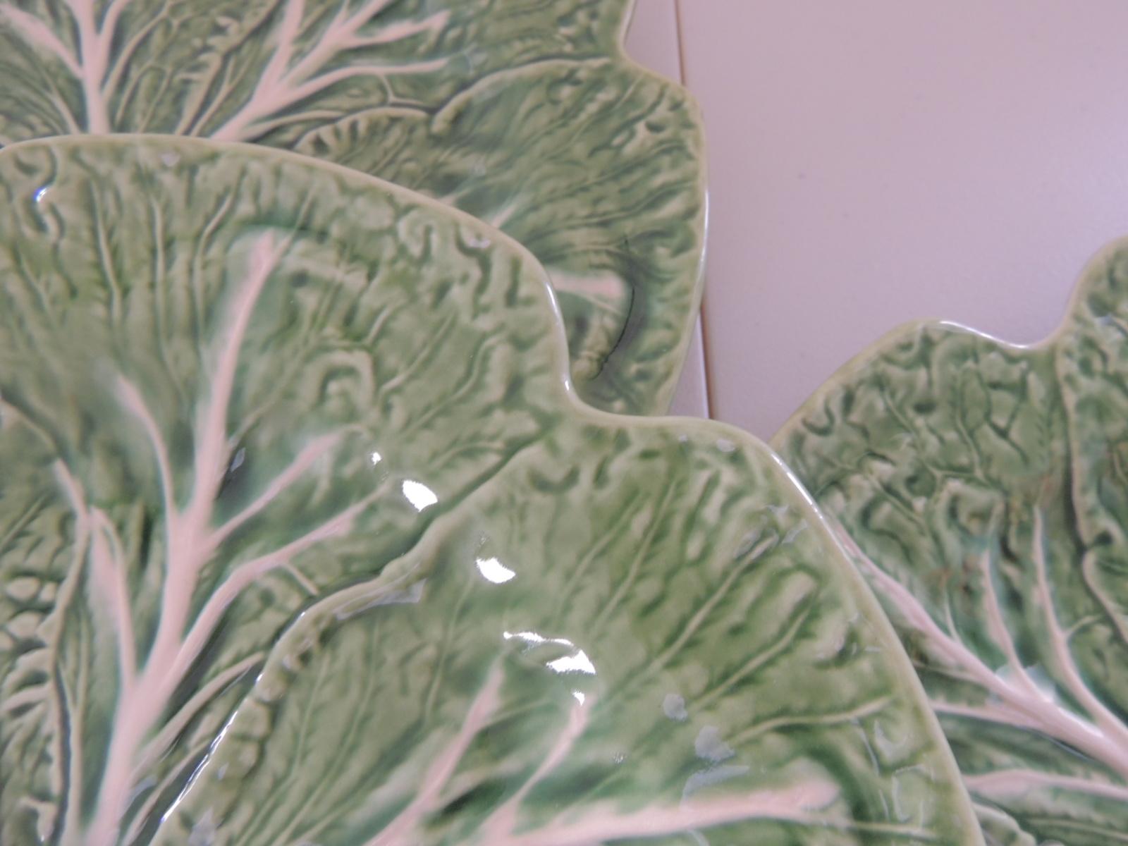 Portuguese Set of '4' Round Large Green Cabbage Dinner Plates by Pinheiro