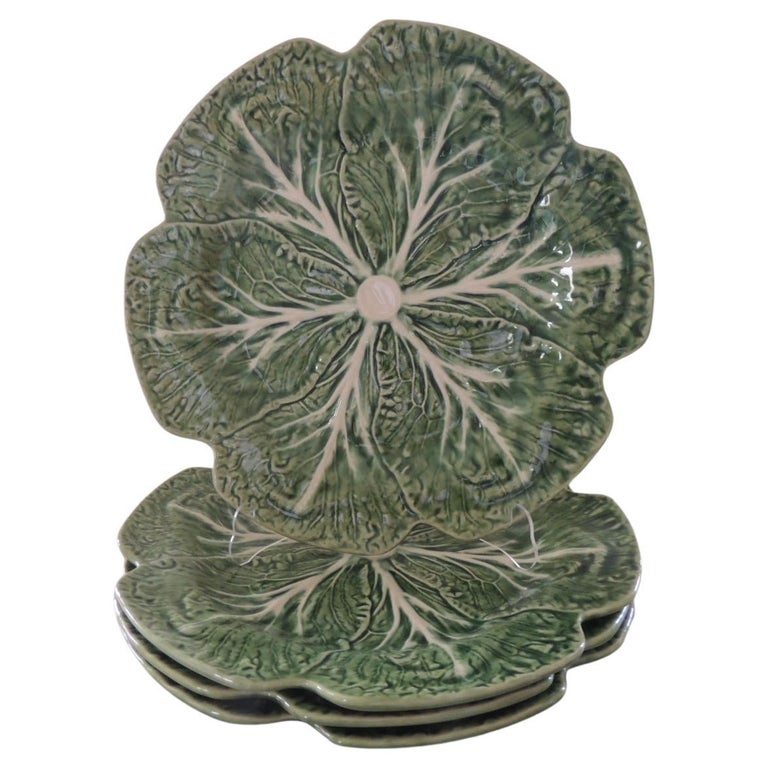 Set of '4' Round Large Green Cabbage Dinner Plates by Pinheiro For Sale at 1stDibs