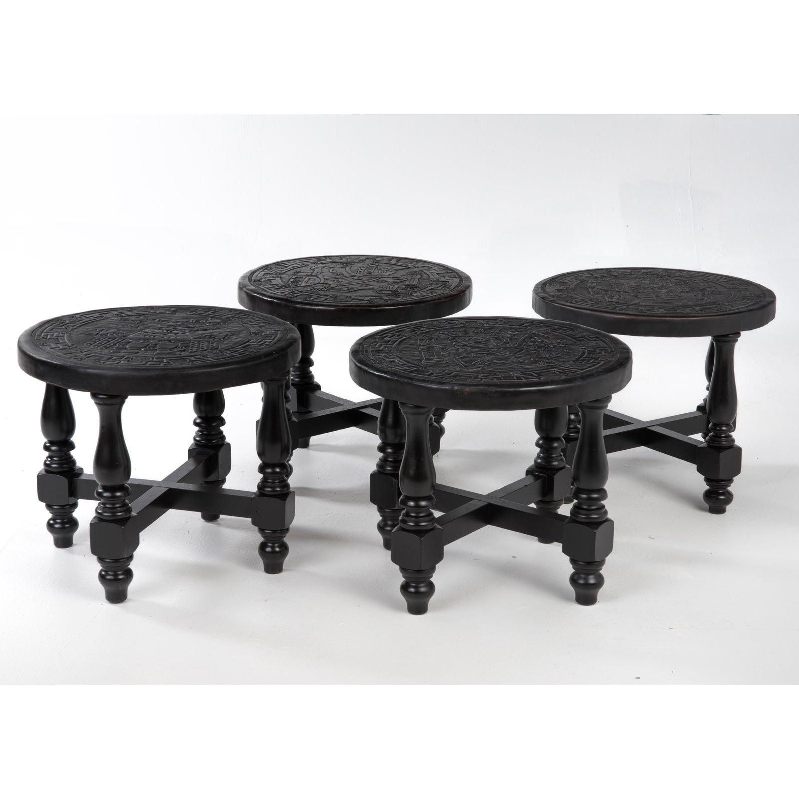 Mid-Century Modern Set of 4 Round Small Angel I. Pazmino for Muebles De Estilo Leather Tables