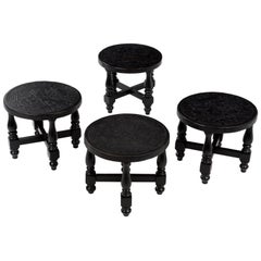 Set of 4 Round Small Angel I. Pazmino for Muebles De Estilo Leather Tables