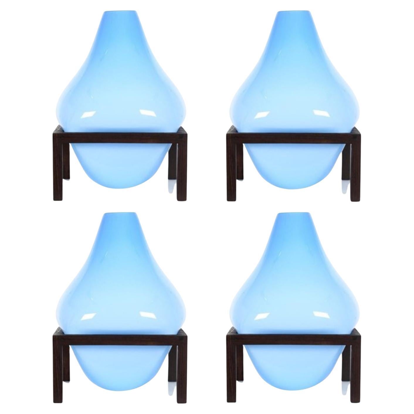 Set Of 4 Round Square Blue Bubble Vase by Studio Thier & van Daalen