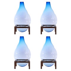 Ensemble de 4 vases ronds carrés à bulles bleus de Studio Thier & Van Daalen