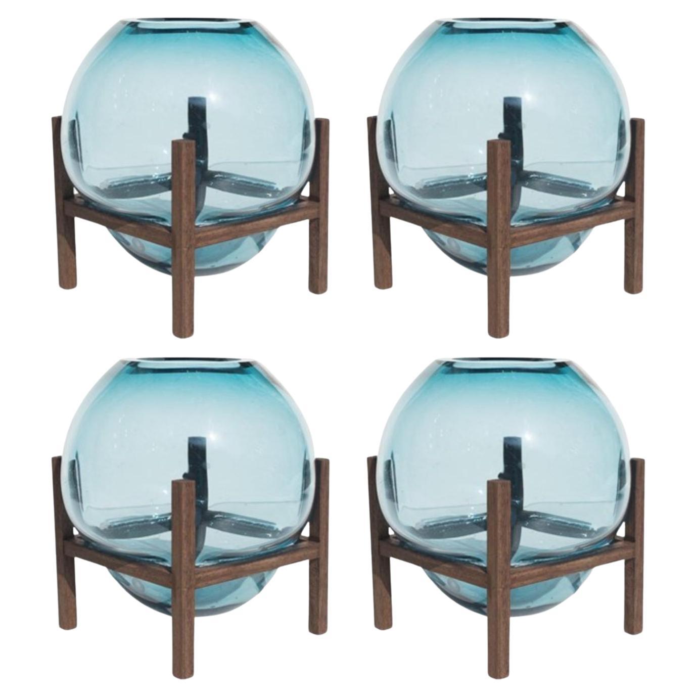 Set of 4 Round Square Blue Up & Down Vase by Studio Thier & Van Daalen For Sale