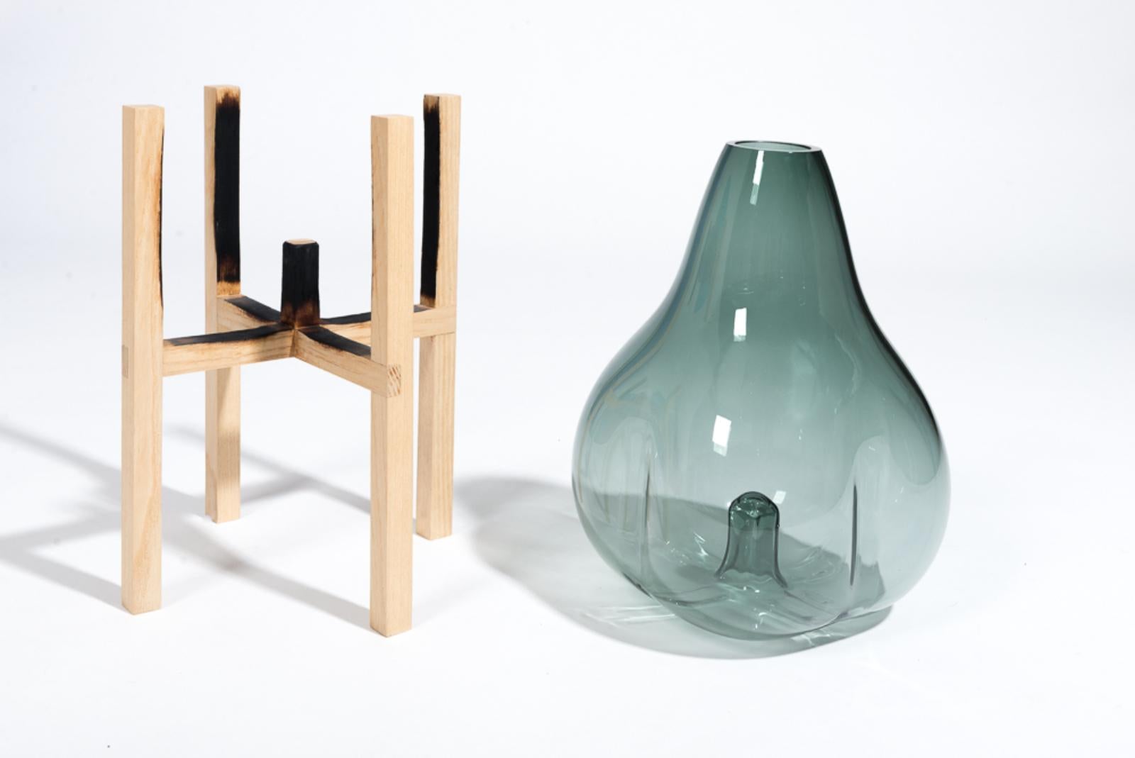 Post-Modern Set Of 4 Round Square Grey Pierced Vase by Studio Thier & van Daalen