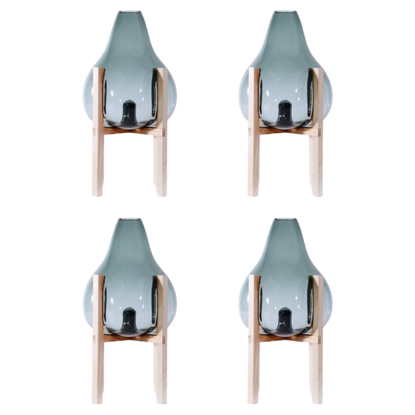 Set Of 4 Round Square Grey Pierced Vase by Studio Thier & van Daalen