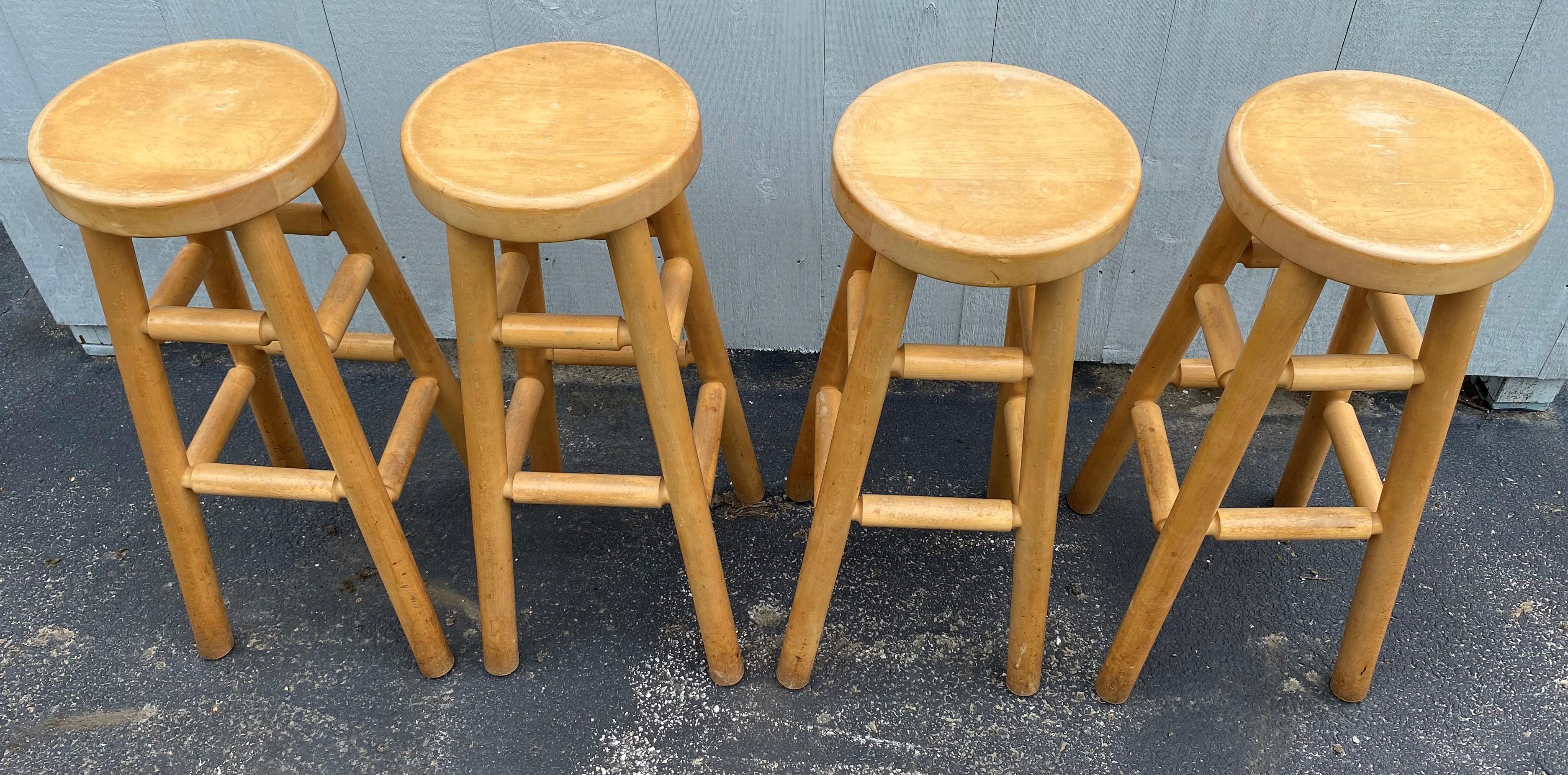 A fine solid set of four carved maple bar stools by Roy McMakin (b. 1956). McMakin is a San Diego-based artist, designer, furniture maker, and architect. In 1987, he opened his first showroom on Los Angeles' Beverly Boulevard, called Domestic