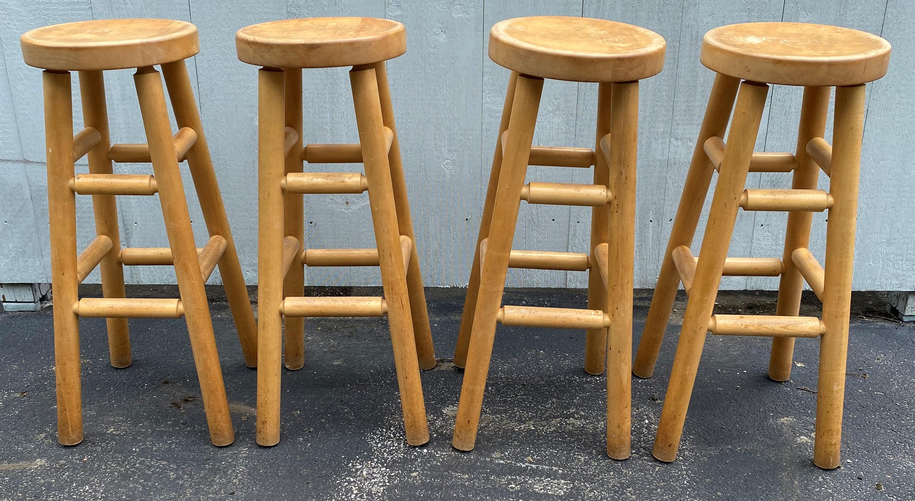 Mid-Century Modern Set of 4 Roy McMakin Maple Bar Stools for Domestic Furniture Co, circa 1990’s