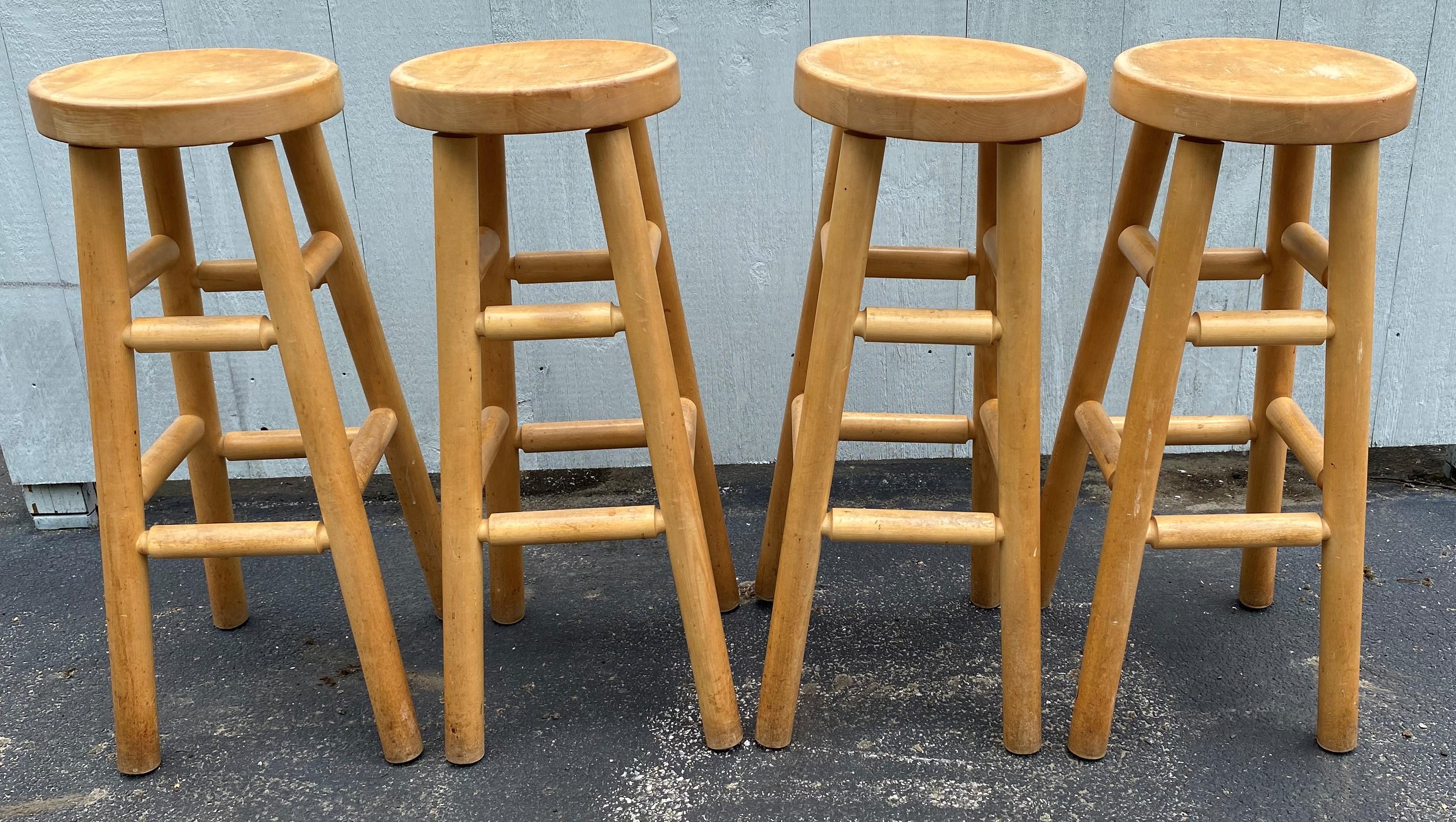 Hand-Carved Set of 4 Roy McMakin Maple Bar Stools for Domestic Furniture Co, circa 1990’s
