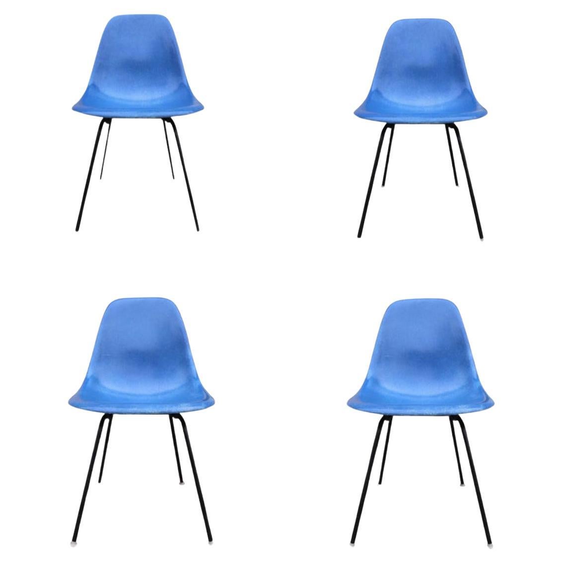 Set of 4 Royal Blue Herman Miller Eames Dining Chairs