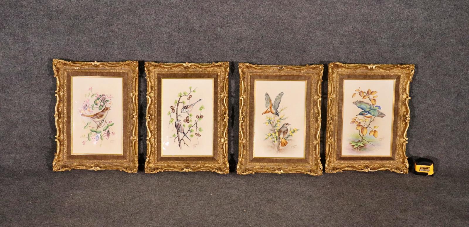 High Victorian Set of 4 Royal Worcester Porcelain Framed Plaques of Birds  For Sale