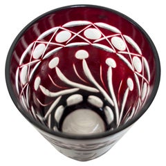Set of 4 Ruby Red Cut-to-Clear Crystal Glasses, Hand-Cut Barware, circa 1960s