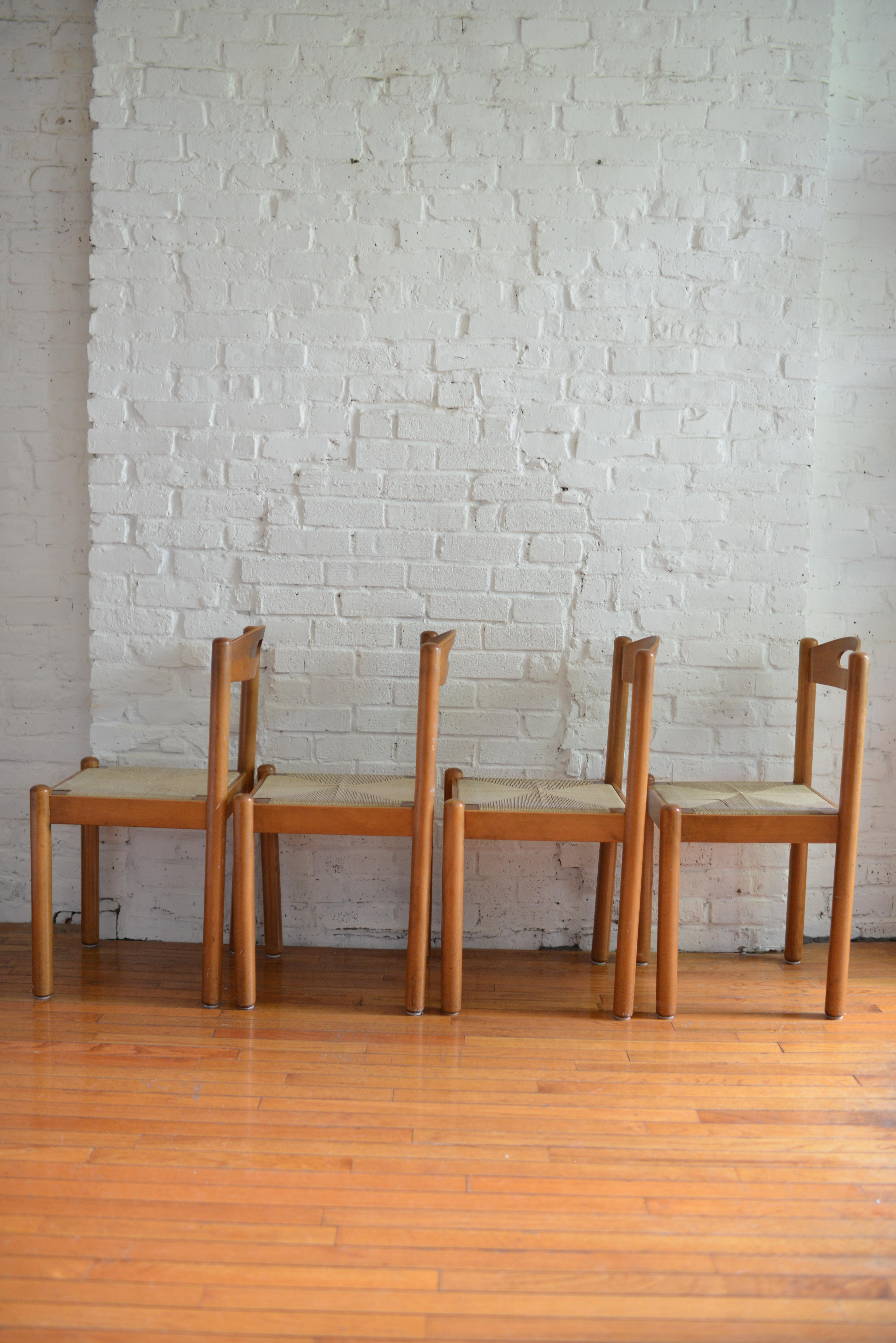 Woven Set of 4 Rush Papercord Dining Chairs, Made in Italy