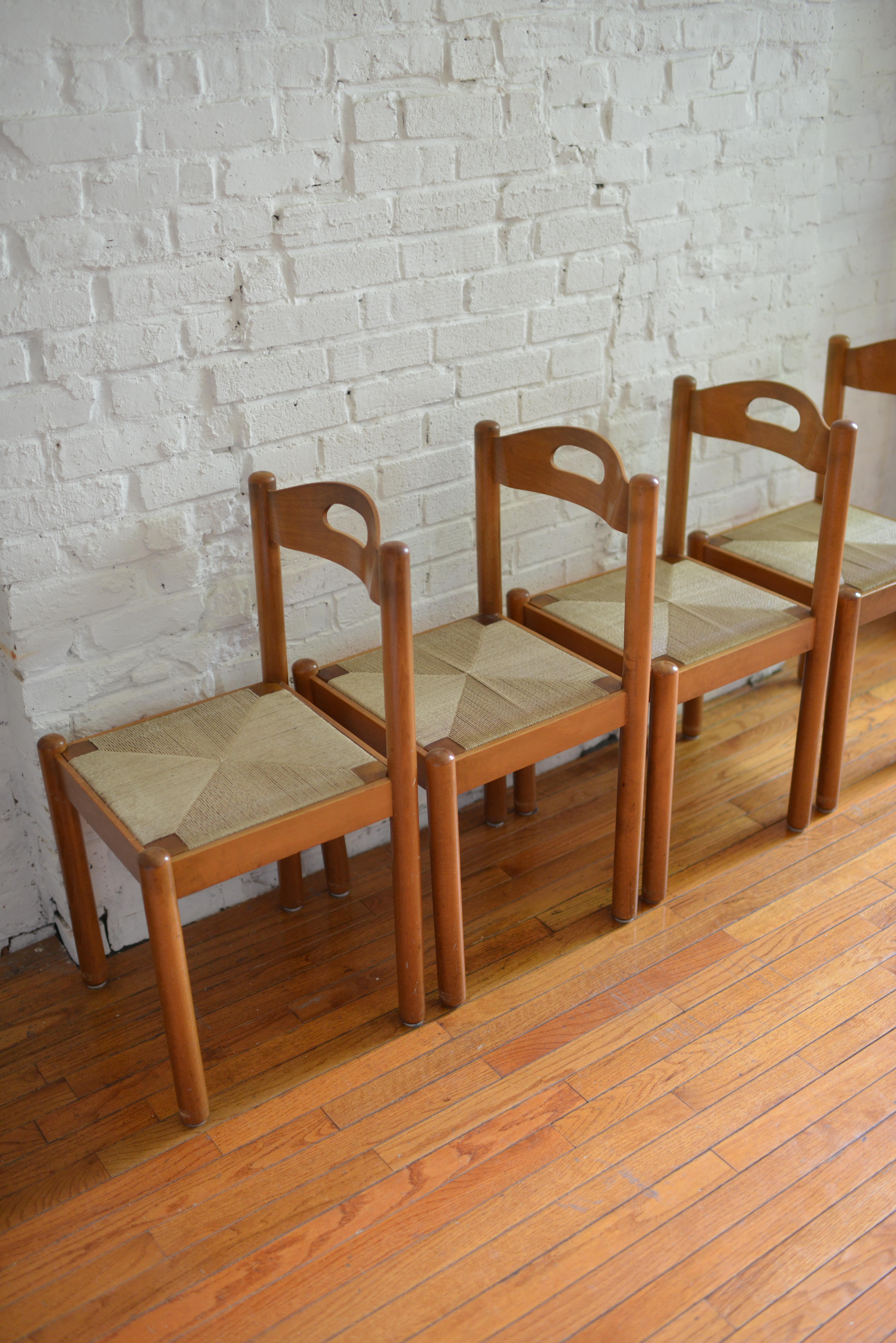 Set of 4 Rush Papercord Dining Chairs, Made in Italy In Good Condition In Brooklyn, NY