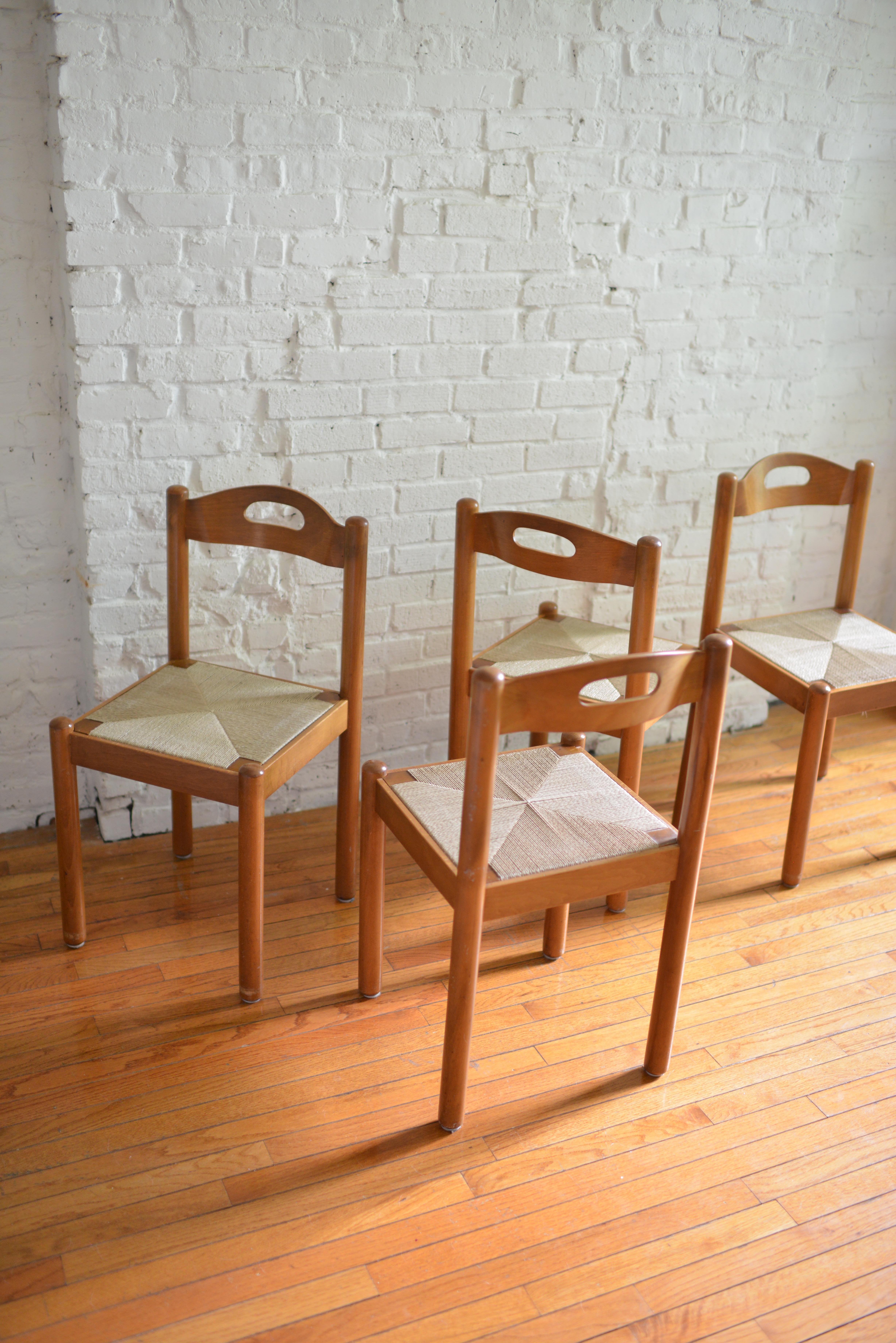 Late 20th Century Set of 4 Rush Papercord Dining Chairs, Made in Italy