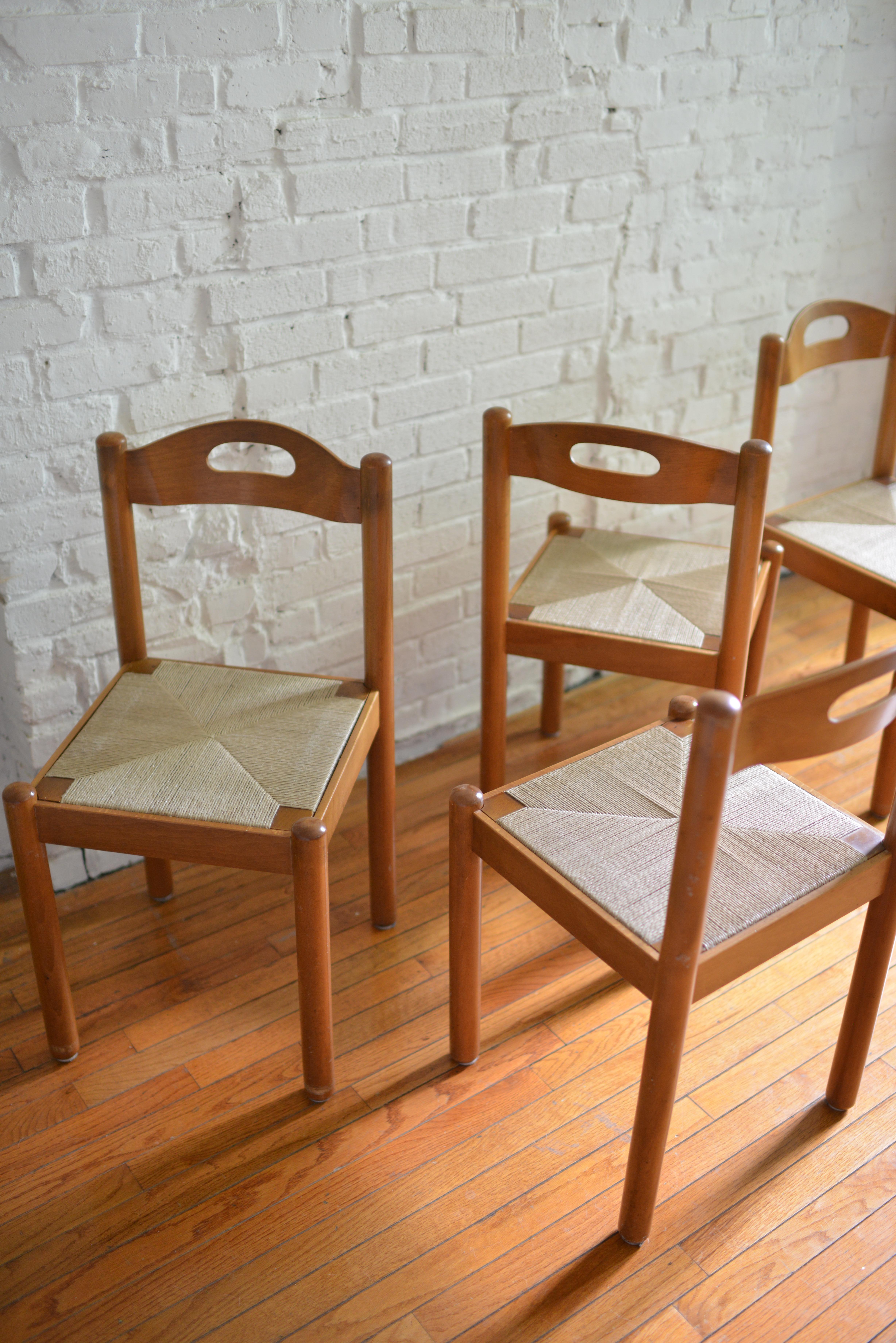 Set of 4 Rush Papercord Dining Chairs, Made in Italy 1