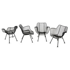 Retro Set of 4 Russell Woodard Restored Iconic Sculptura Mesh Lounge Patio Arm Chairs 