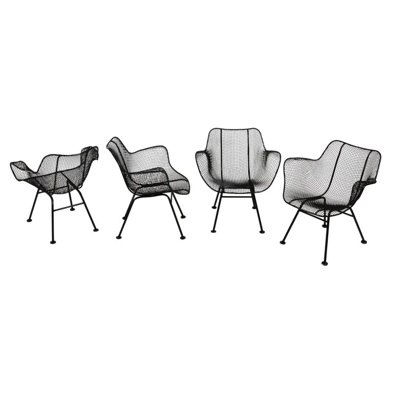 Set of 4 Russell Woodard Restored Iconic Sculptura Mesh Lounge Patio Arm Chairs  For Sale