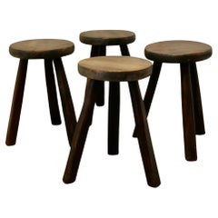 Set of 4 Rustic Handmade Elm Farmhouse Kitchen Stools Beautiful Handmade