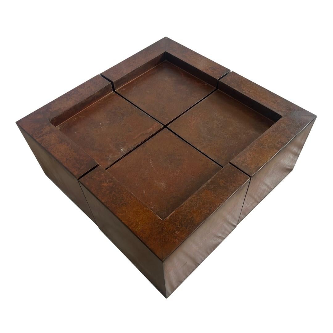 Set of 4 Rustic Industrial Metal Corners

These unique corners can serve as a coffee table, Can be broken apart to serve as side tables or stools, Or can serve as a base for a glass table. 

Hollow & Welded with a Rustic Finish

Each Corner Measures