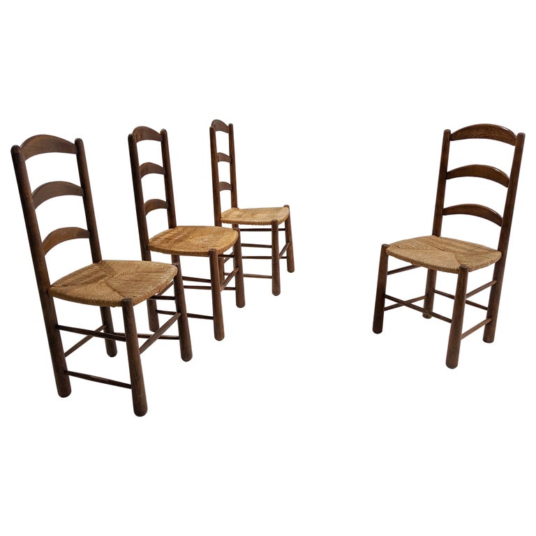 Set of 4 Rustic Oak Chairs For Sale at 1stDibs