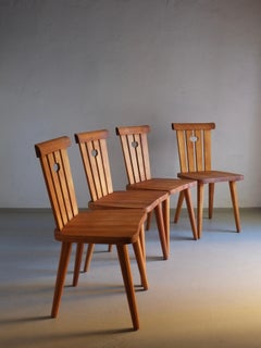 Set of 4 Rustic Pine Chairs by Goran Malmvall, Sweden, 1940s