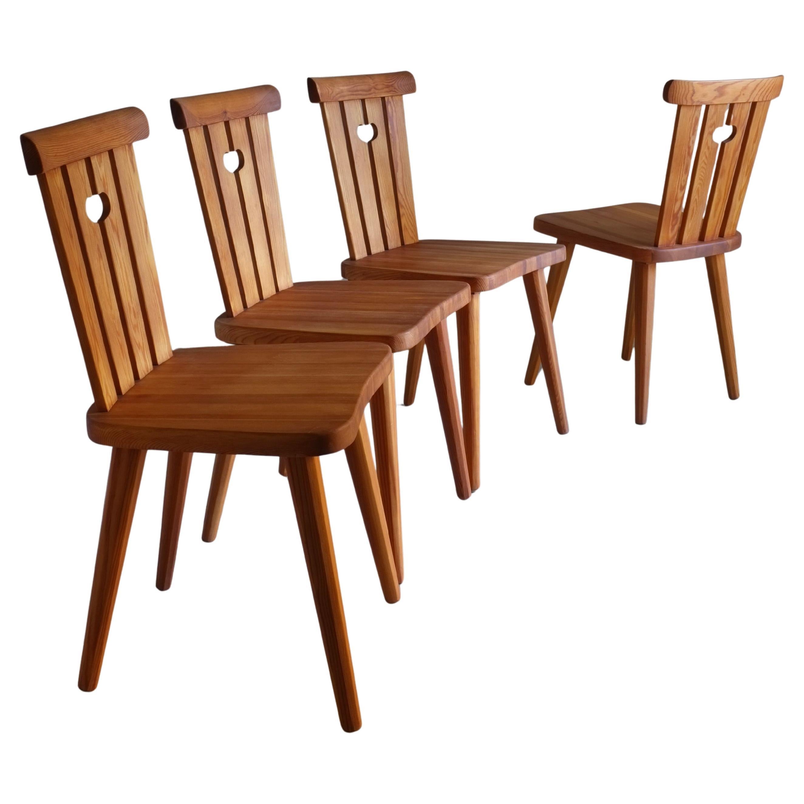 Set of 4 Rustic Pine Chairs by Goran Malmvall, Sweden, 1940s
