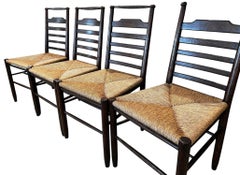 Set of 4 Rustic Rush Oak Ladder Back Dining Chairs