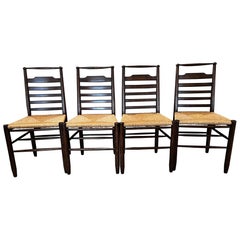 Set of 4 Rustic Rush Oak Ladder Back Dining Chairs