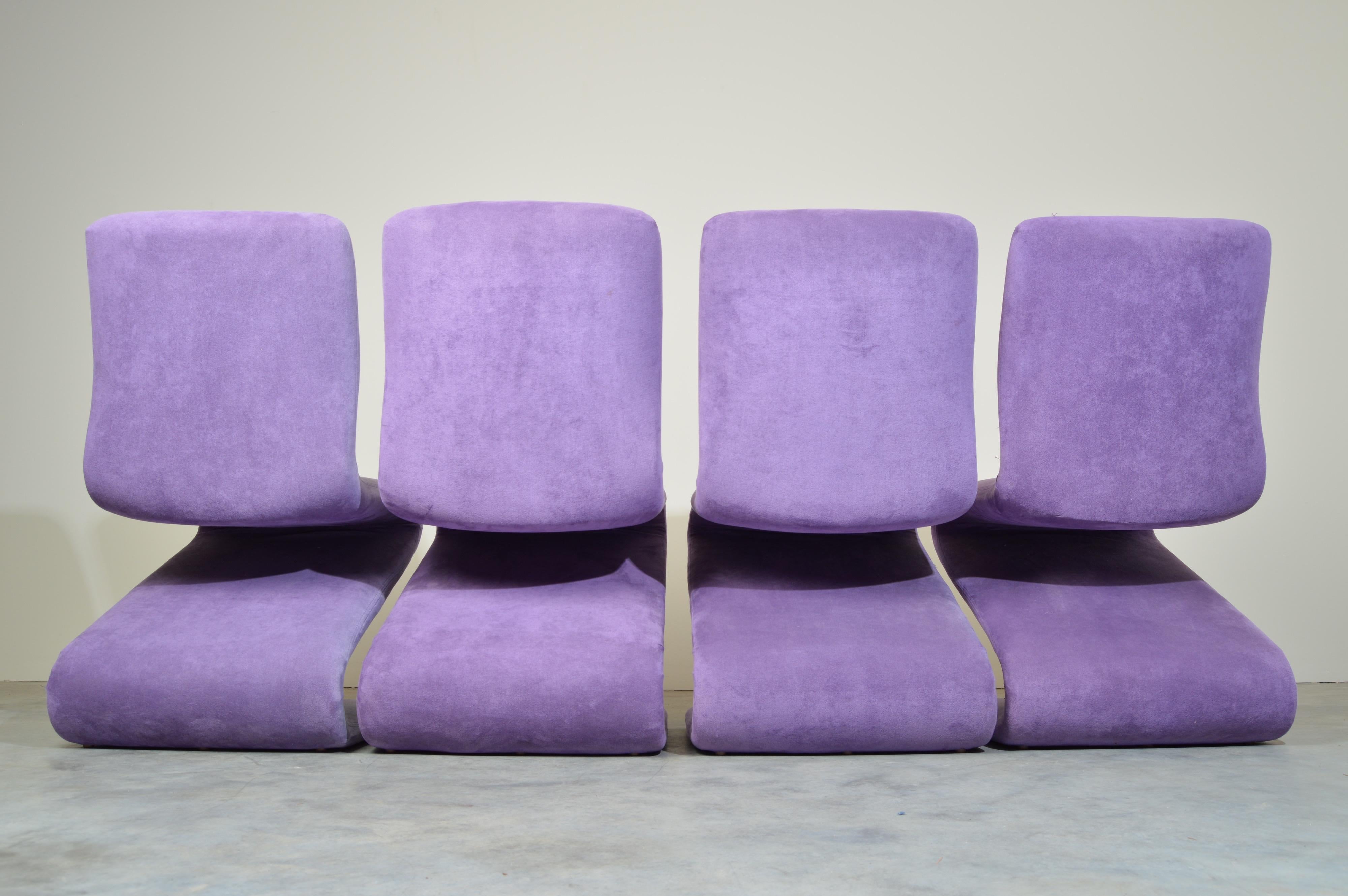 American Set of 4 S Form Dining Chairs in Ultrasuede Attributed to Verner Panton