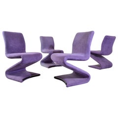 Vintage Set of 4 S Form Dining Chairs in Ultrasuede Attributed to Verner Panton