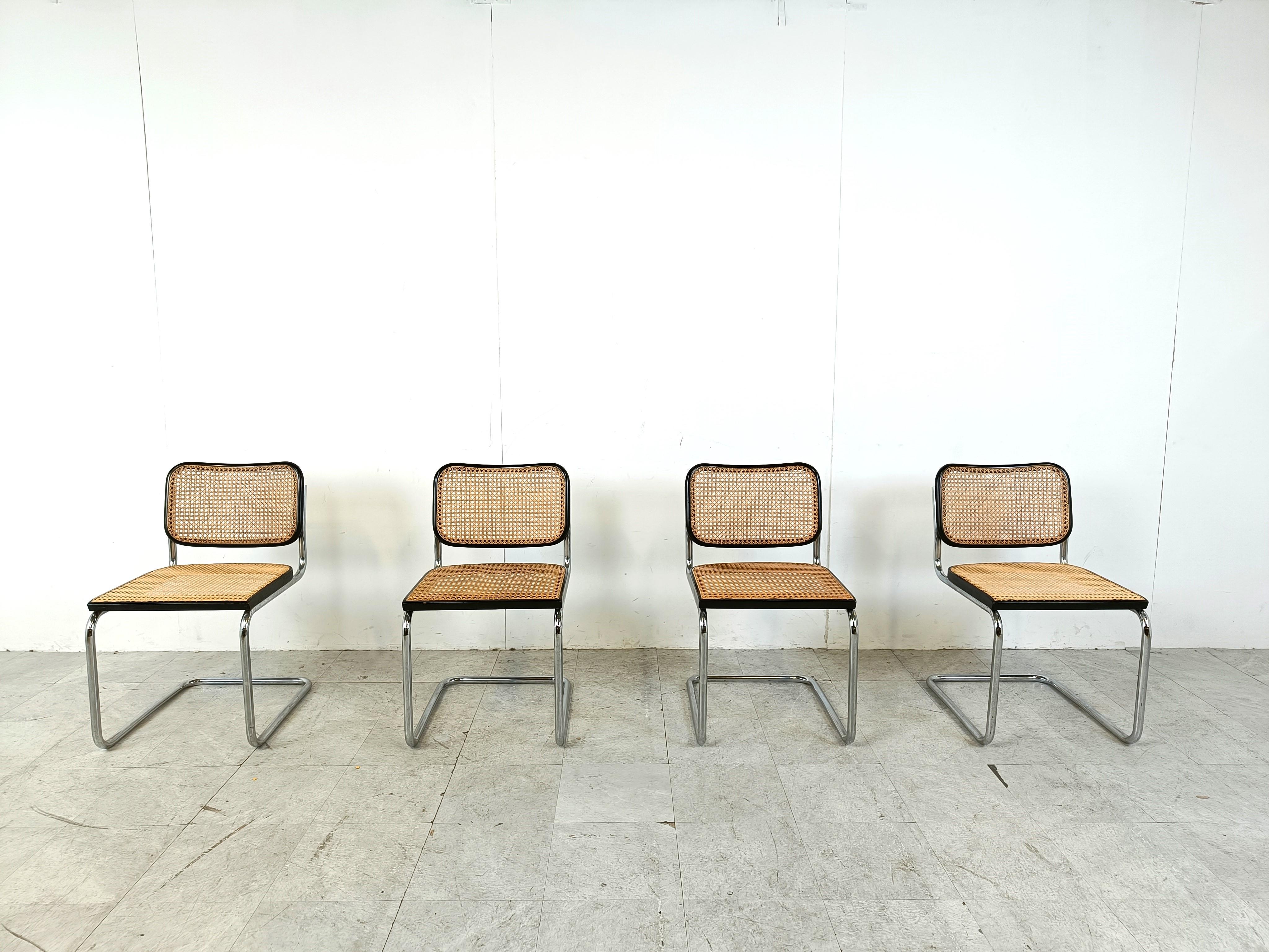 Bauhaus Set of 4 S32 dining chairs by Marcel Breuer for Gavina, 1970s