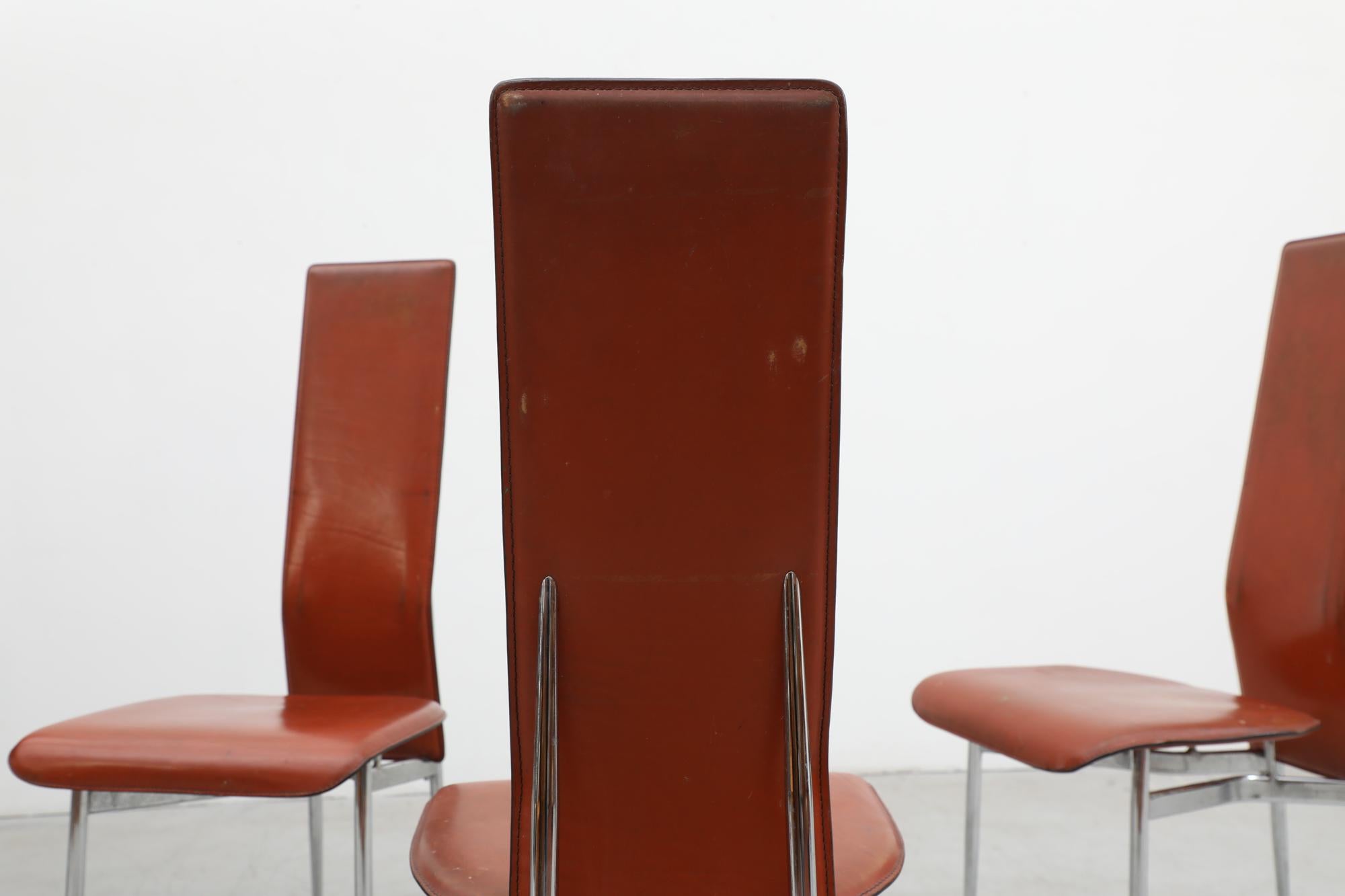 Set of 4 'S44' High Back Cognac Leather Chairs by Vegni & Gualtierotti for Fasem For Sale 7