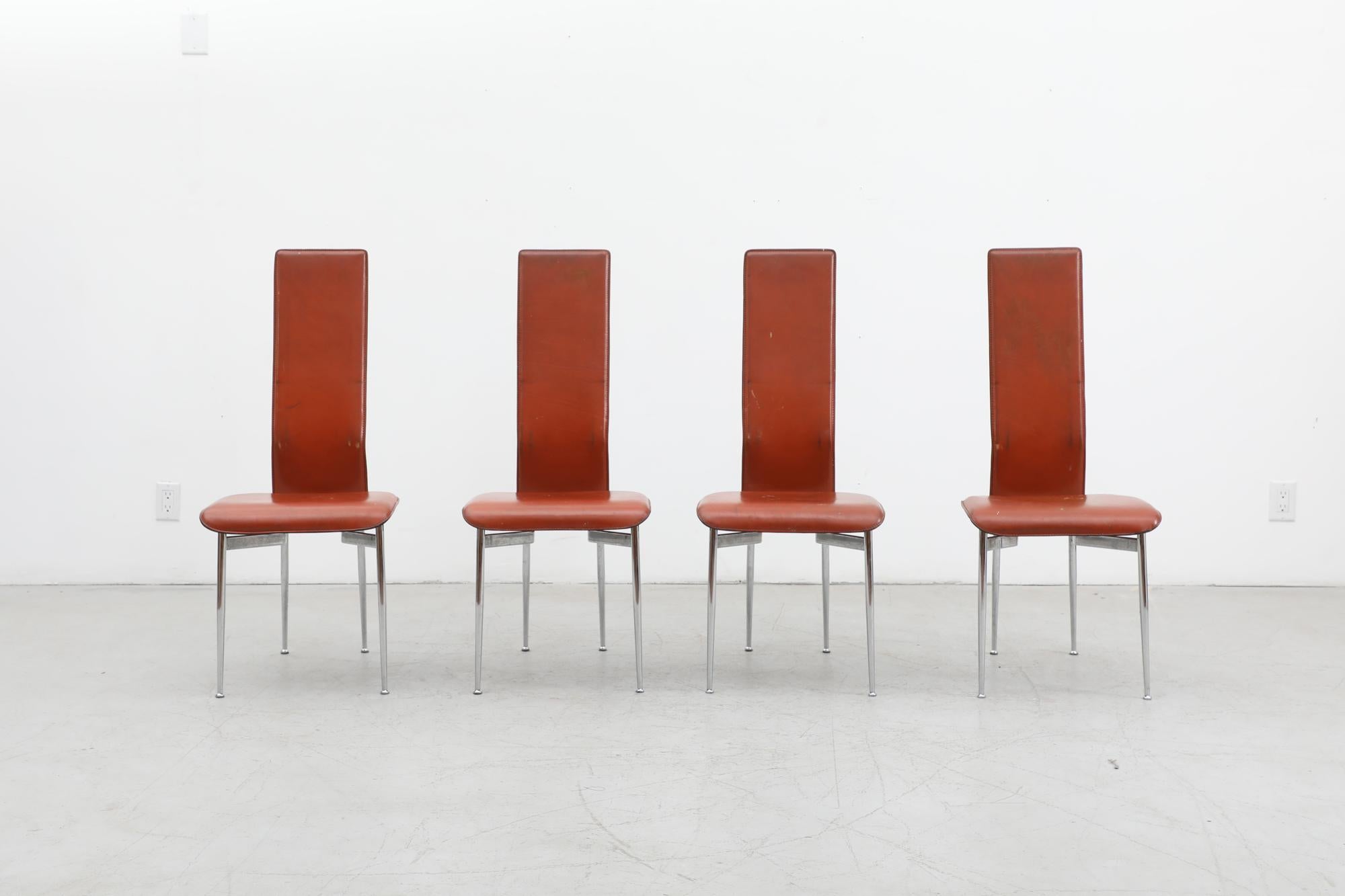 Set of 4 'S44' High Back Cognac Leather Chairs by Vegni & Gualtierotti for Fasem For Sale 10