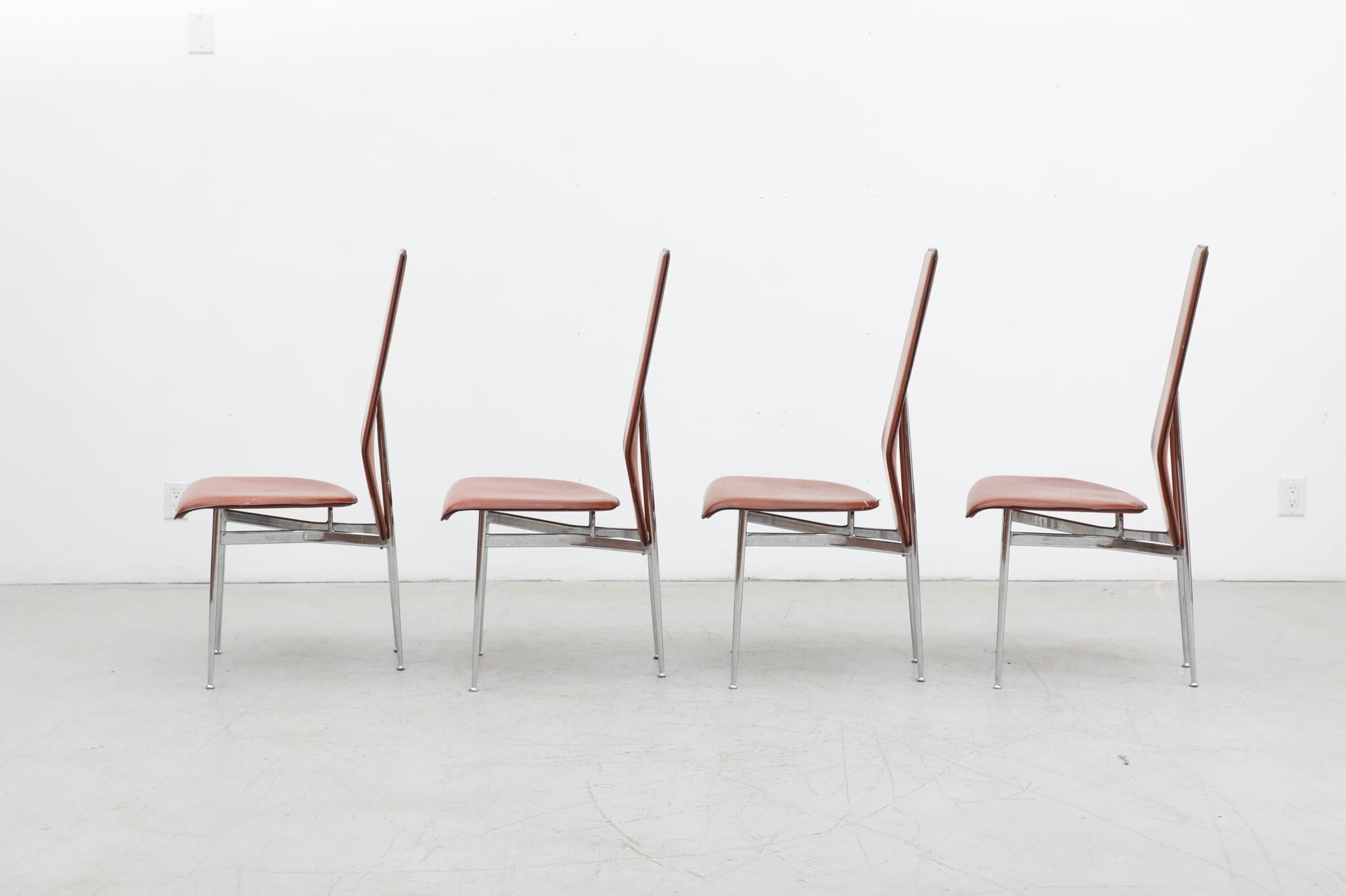 Mid-Century Modern Ensemble de 4 chaises S44 à haut dossier en cuir cognac de Vegni & Gualtierotti pour Fasem en vente