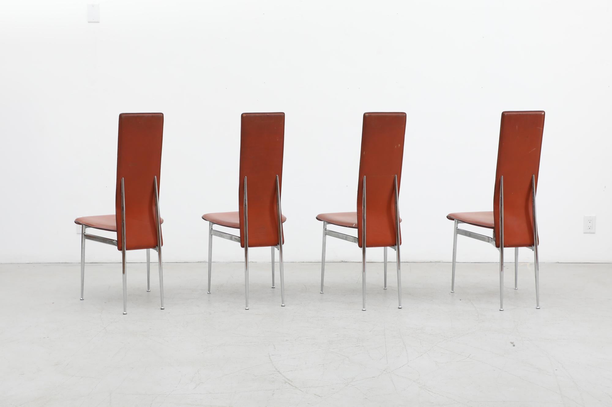 Mid-Century Modern Set of 4 'S44' High Back Cognac Leather Chairs by Vegni & Gualtierotti for Fasem For Sale