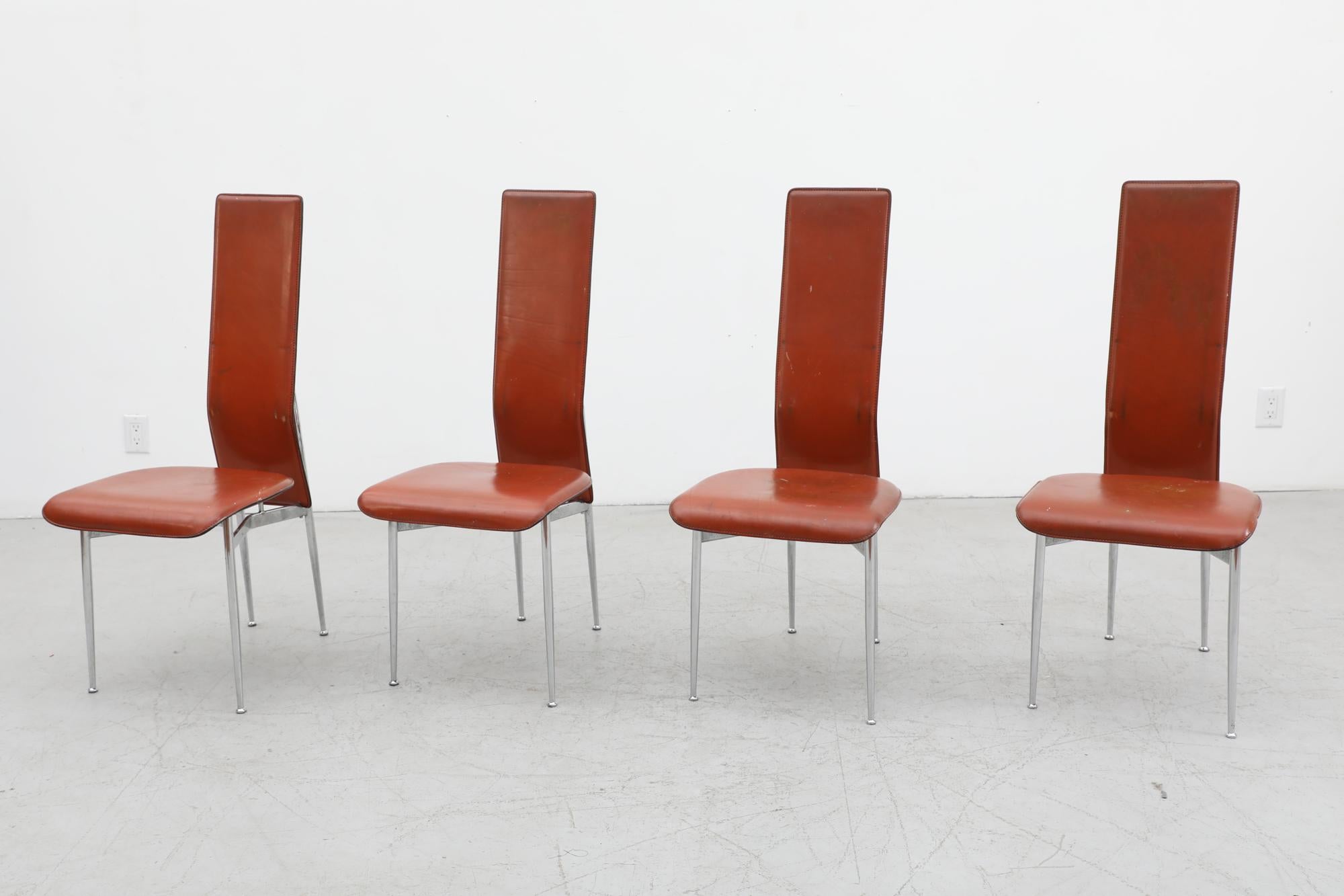 Italian Set of 4 'S44' High Back Cognac Leather Chairs by Vegni & Gualtierotti for Fasem For Sale
